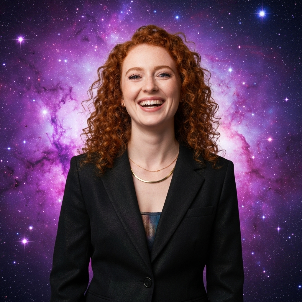 Confident creative entrepreneur with cosmic elements