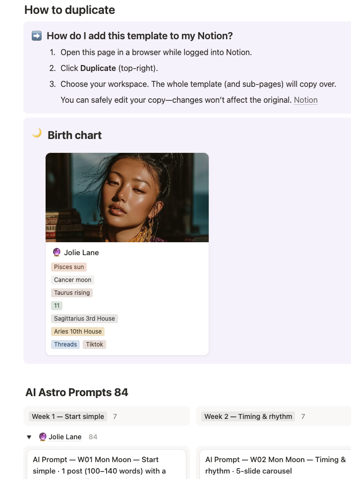 AI-powered astrology and numerology workbook for content creators