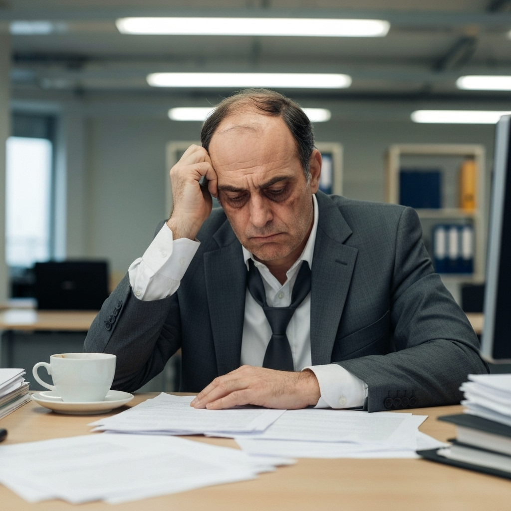 Stressed corporate professional at desk